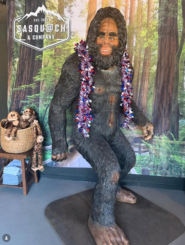 The Sasquatch statue inside the Three Rivers shop